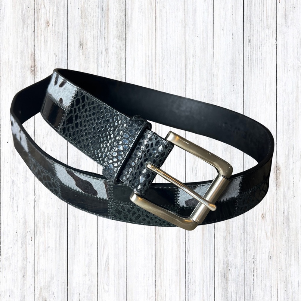 Nine West Leather and Fur Black and Gray Women's Belt Medium